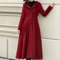 Long swing red winter wool coat women 5346