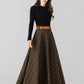 High waisted plaid winter long wool skirt 4666