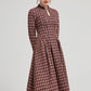 Mandarin collar plaid winter wool dress women 2295