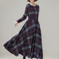 Handmade Swing plaid midi wool dress women 5308