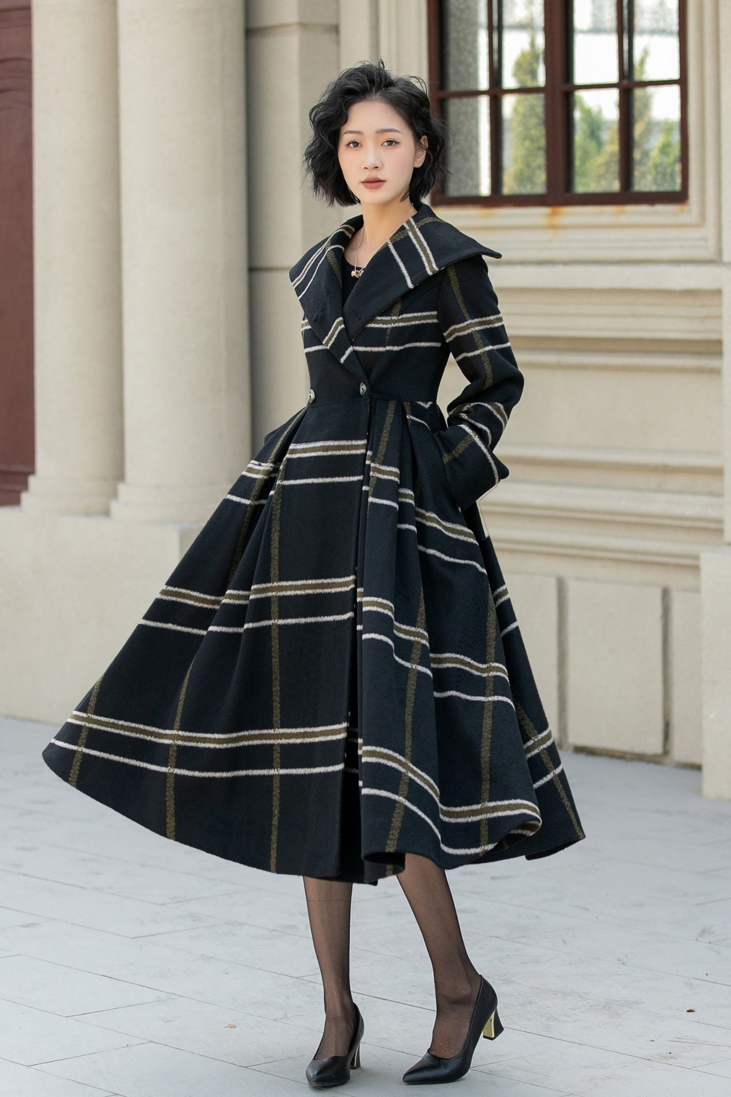 Fit and flare striple winter wool coat 5454