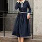 Summer Fall Navy Formal Button Up Midi Dress 2845