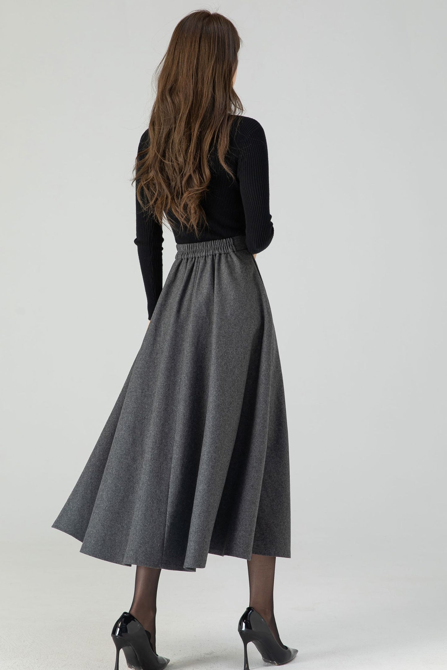 Button down midi winter wool skirt 4557