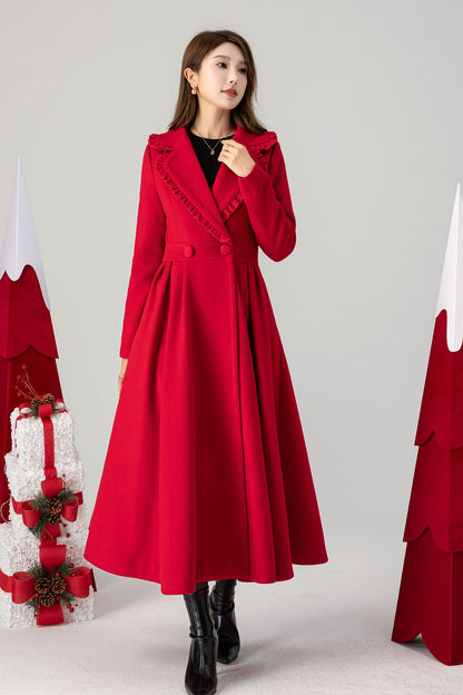 1950s Vintage Inspired Swing Red Wool Coat 4613