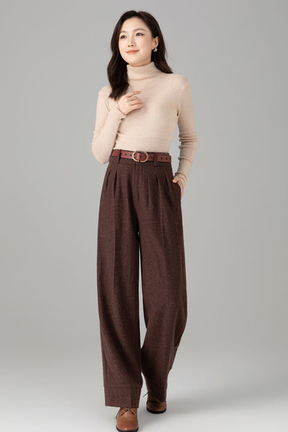 Women’s Chocolate Wool Trousers – Elegant Handmade High-Waist Pants | Xiaolizi 6464