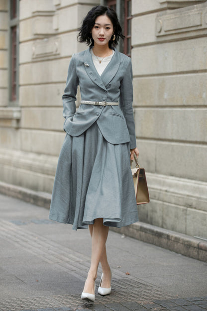 Linen Short Jacket – Button Closure with Lapel Collar and Side Pockets for Spring & Autumn 6709