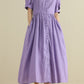 Button up purple midi linen dresses 2796