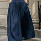 Navy Blue Linen Maxi Pleated Skirt 5688