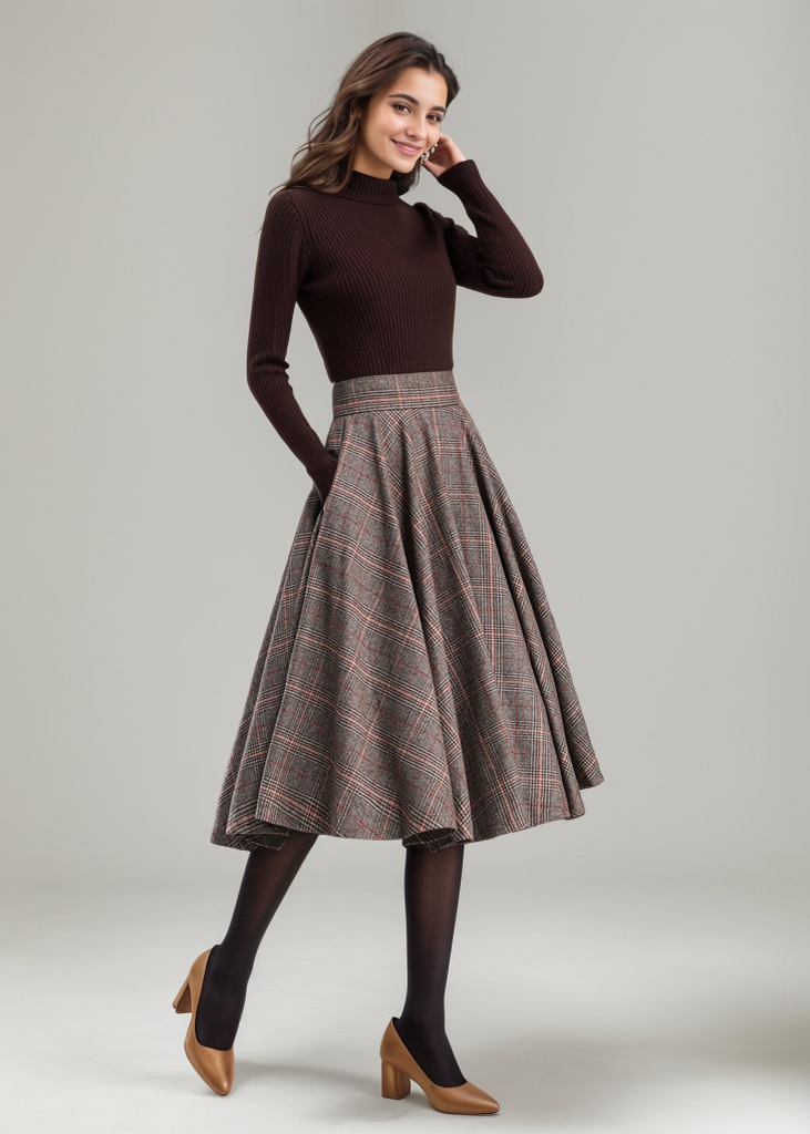 Wool Tartan A Line Skirt 3167