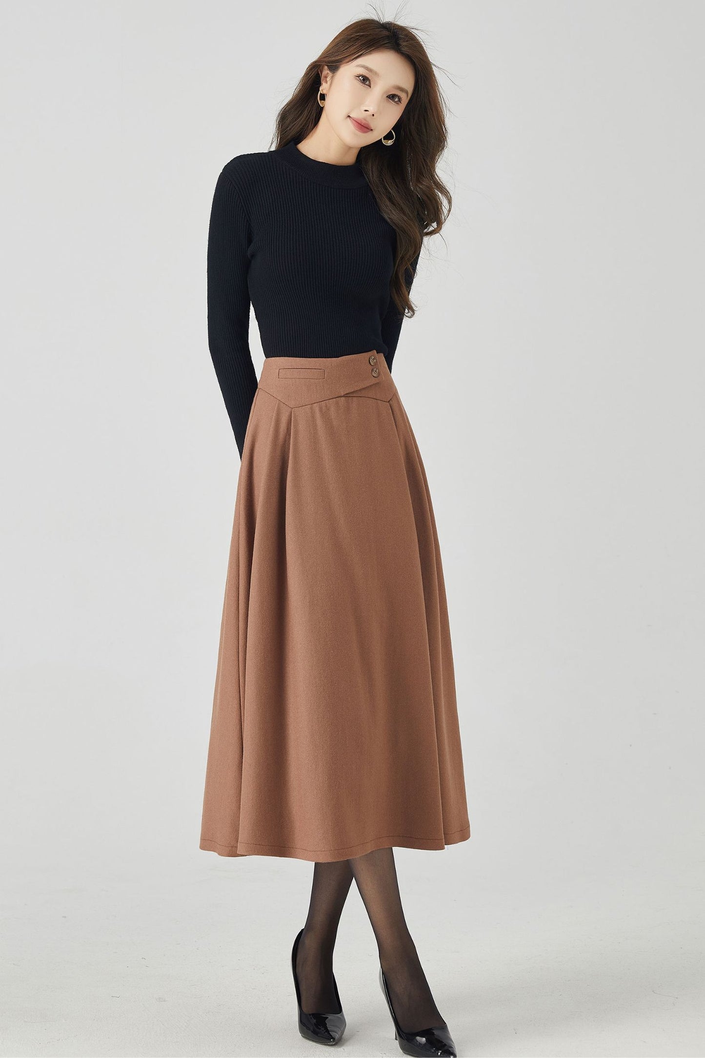 Retro midi winter womens wool skirt 4527