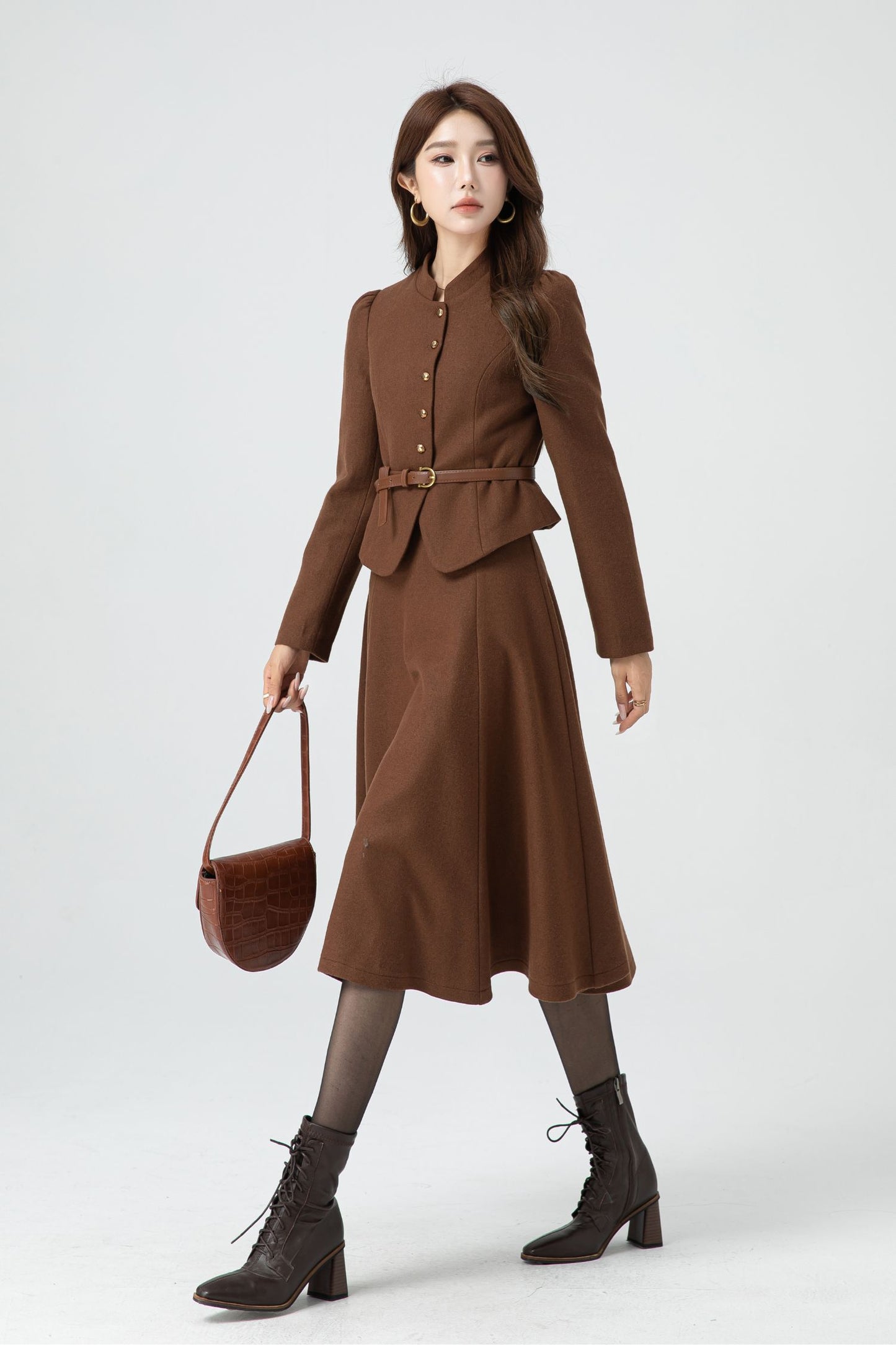 Brown short winter wool coat women 5317