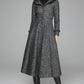 Hooded maxi wool dress coat with ruffle detail 1369#