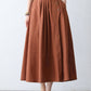 Orange Linen Midi Skirt with Pocket 2887