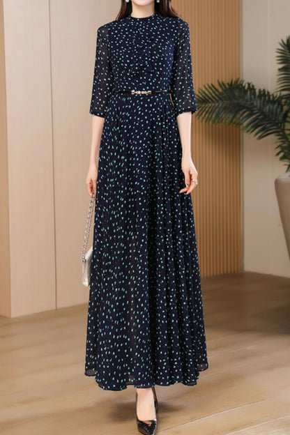 Maxi polka dot swing summer chiffon dress 5060