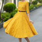 Yellow Linen Cotton Midi Dress – Vintage Fit & Flare with Pockets 6668
