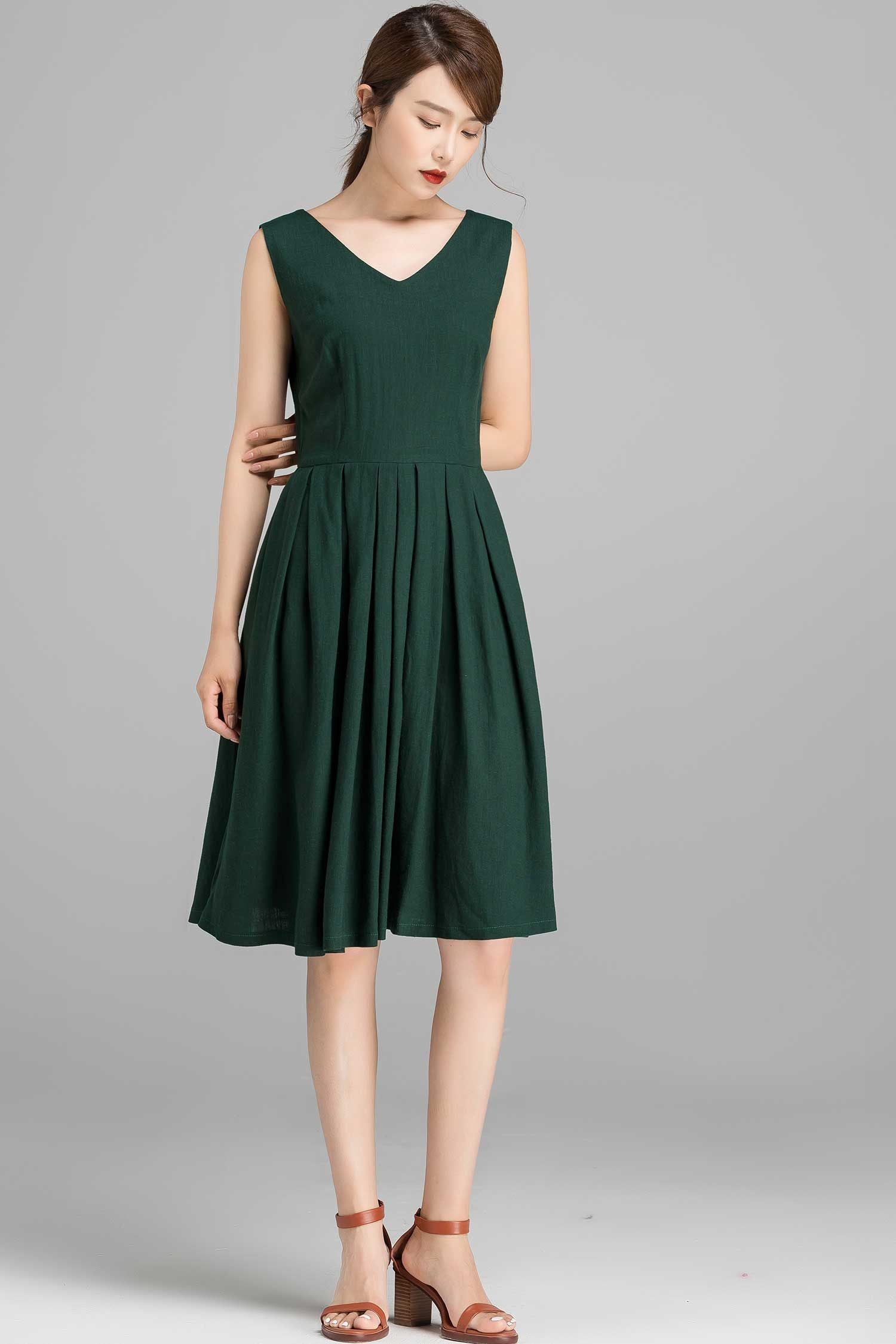 Green Cotton Linen Dress