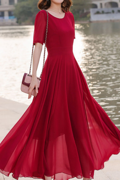 Prom fit and flare red chiffon dress HY0032