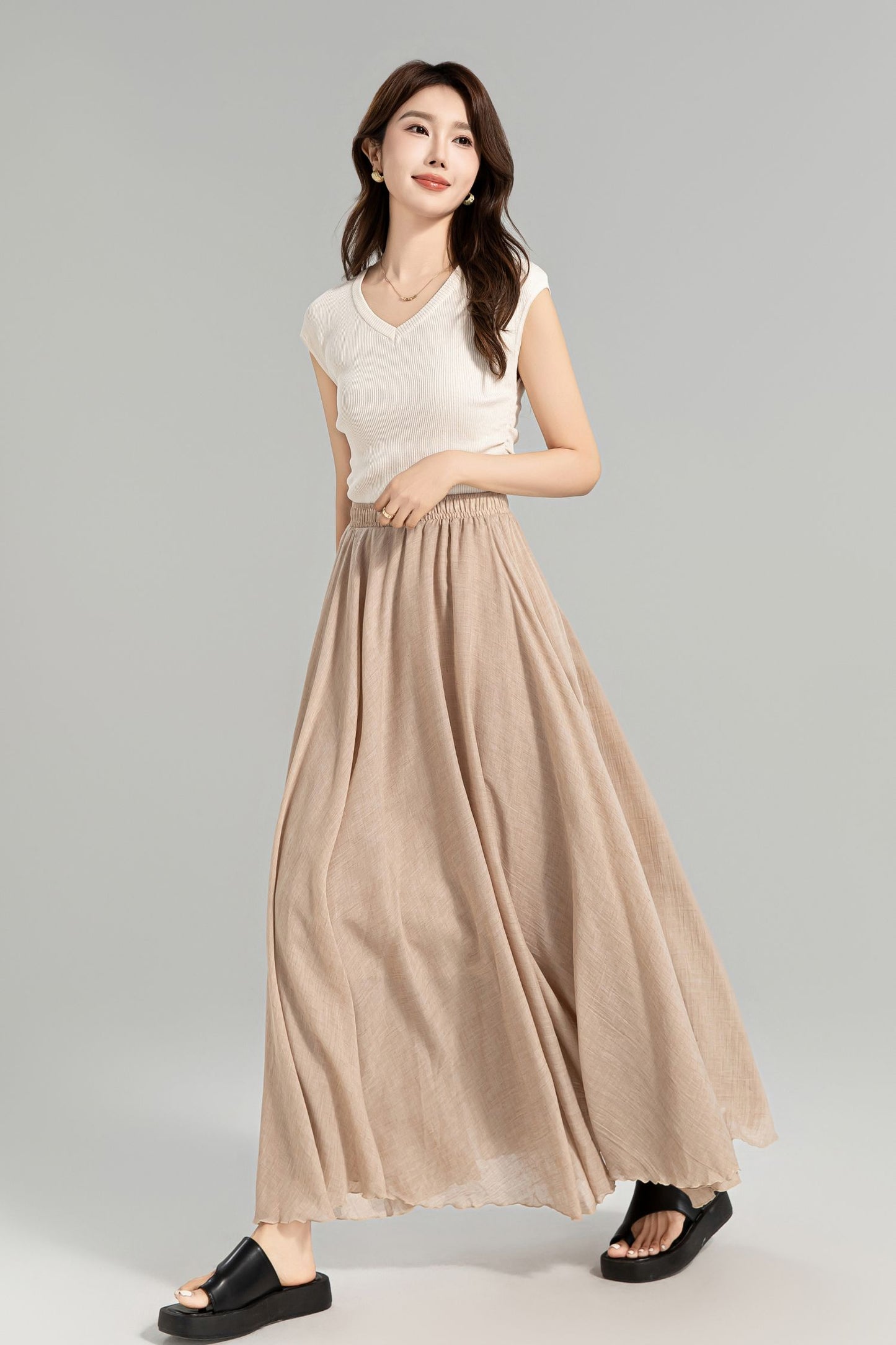 Flowy Long Boho Maxi Linen Skirt 4959