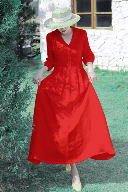 Maxi fit and flare spring linen dress women 4842