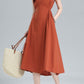 Orange Sleeveless Midi Linen Dress 3617