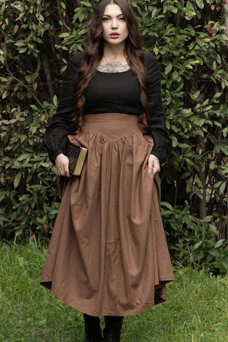 brown maxi wool skirt for winter 4732#