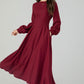 Burgundy swing winter wool dress for women 4550