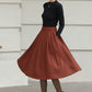 Xiaolizi Rust Brown Wool Midi Skirt for Women – Handmade High-Waist A-Line Winter Skirt 6608