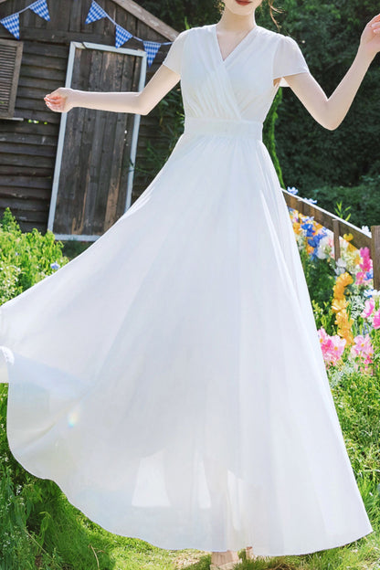 White vintage inspired long chiffon dresses HY0035
