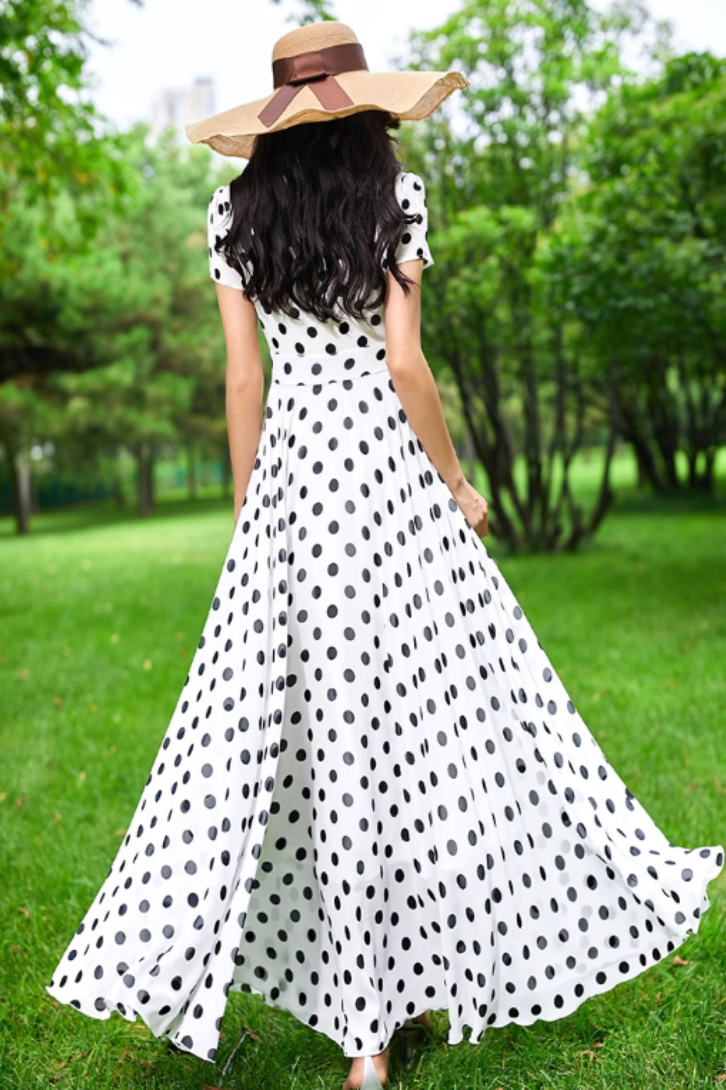 Black and white maxi summer chiffon dress 5158