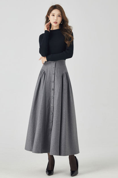 Button down gray maxi wool skirt 4526