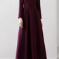 Dark purple maxi long wool dress women 5537