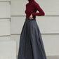 Handmade Vintage Wool Skirt – Gray Pleated A-Line Midi Skirt for Winter 6613