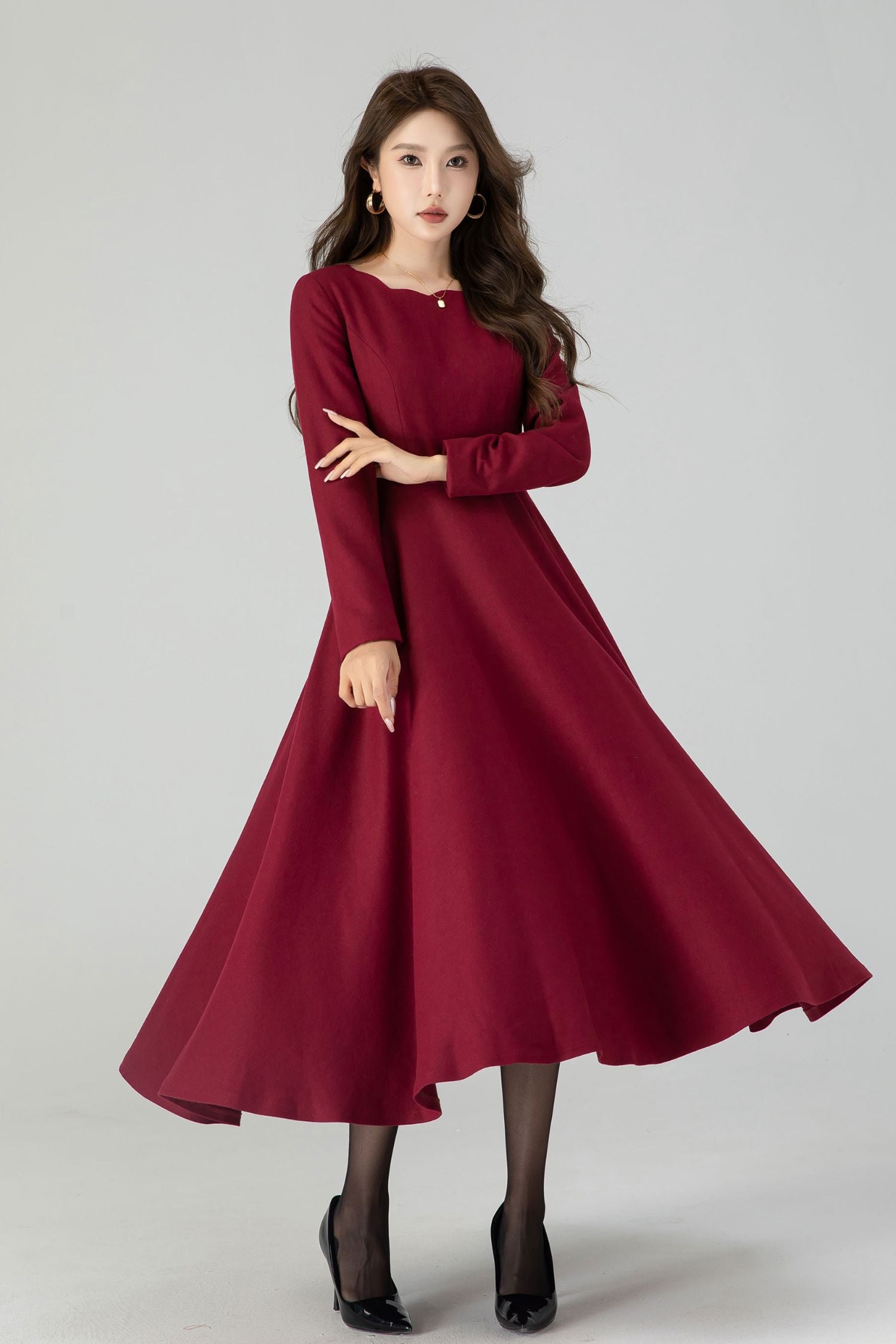 Vintage Womans Winter Wool Dress 4546 - burgundy / XS (US 2) Vintage Womans Winter Wool Dress 4546 - burgundy / XS (US 2)