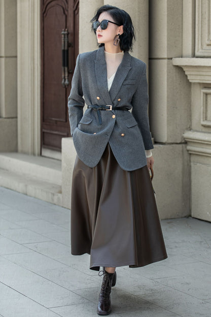 Charcoal Gray Wool Blazer – Vintage Double Breasted Winter Jacket coat with Pockets  5321