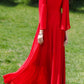 Fit and flare red maxi prom chiffon dress 4987