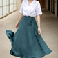 Green swing wrap midi linen skirt women 5137