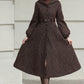 Xiaolizi Handmade Vintage Wool Coat – Brown Hooded Belted Swing Winter Coat 6610