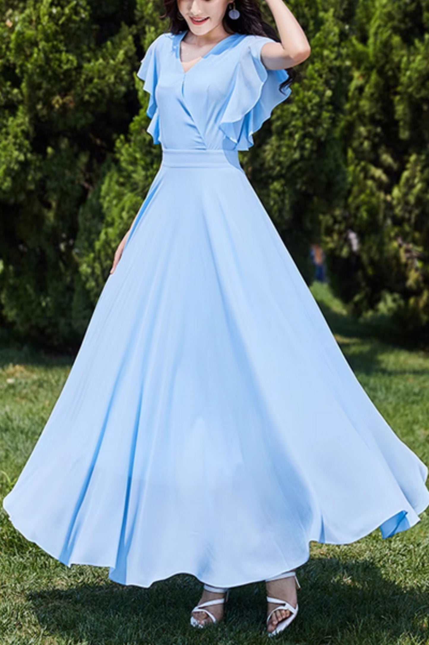 Blue maxi prom summer swing chiffon dress 5083