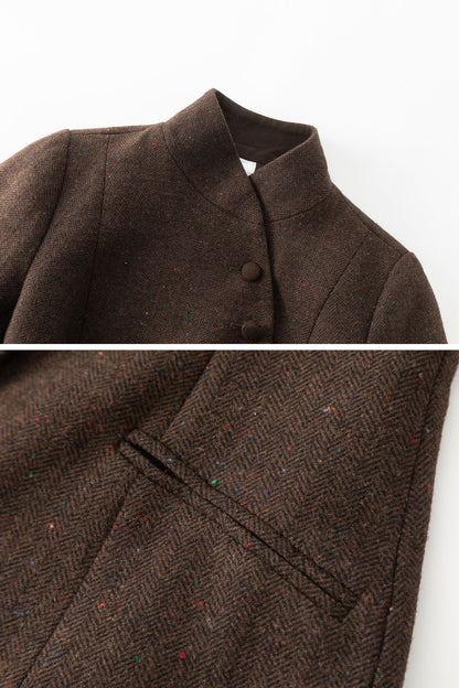 Vintage Wool Blend Short Coat – Handmade Brown Tailored Jacket | Xiaolizi 5566