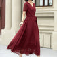 Burgundy midi fit and flare prom chiffon dress 5222