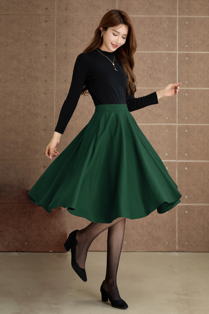 Burgundy knee length swing wool skirt 5362