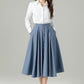 Blue Wool A-Line Midi Swing Skirt – High Waist Winter Skirt with Buttons 6566