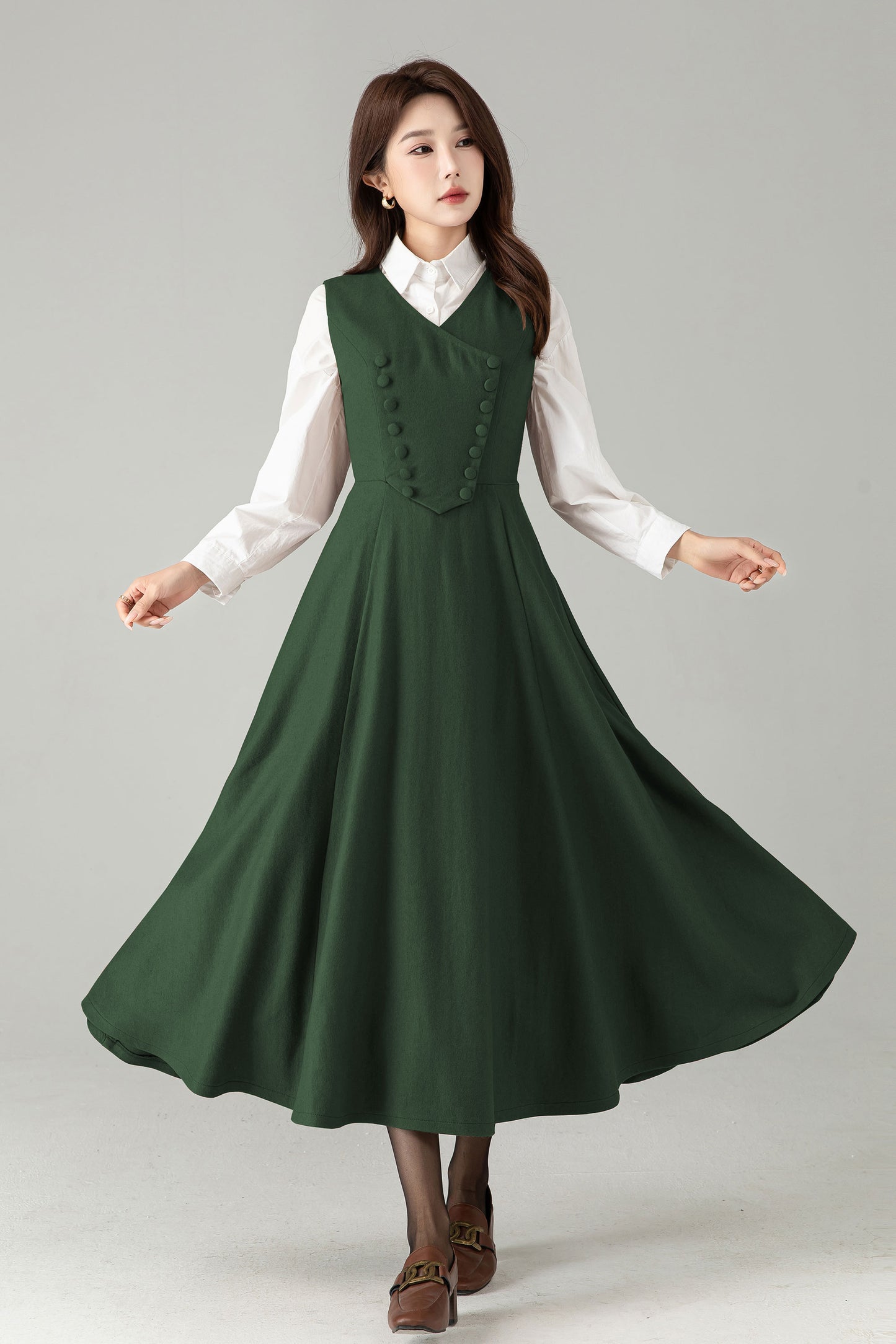 Camel Wool Pinafore Dress – Vintage A-Line Winter Jumper Dress | Xiaolizi 6568