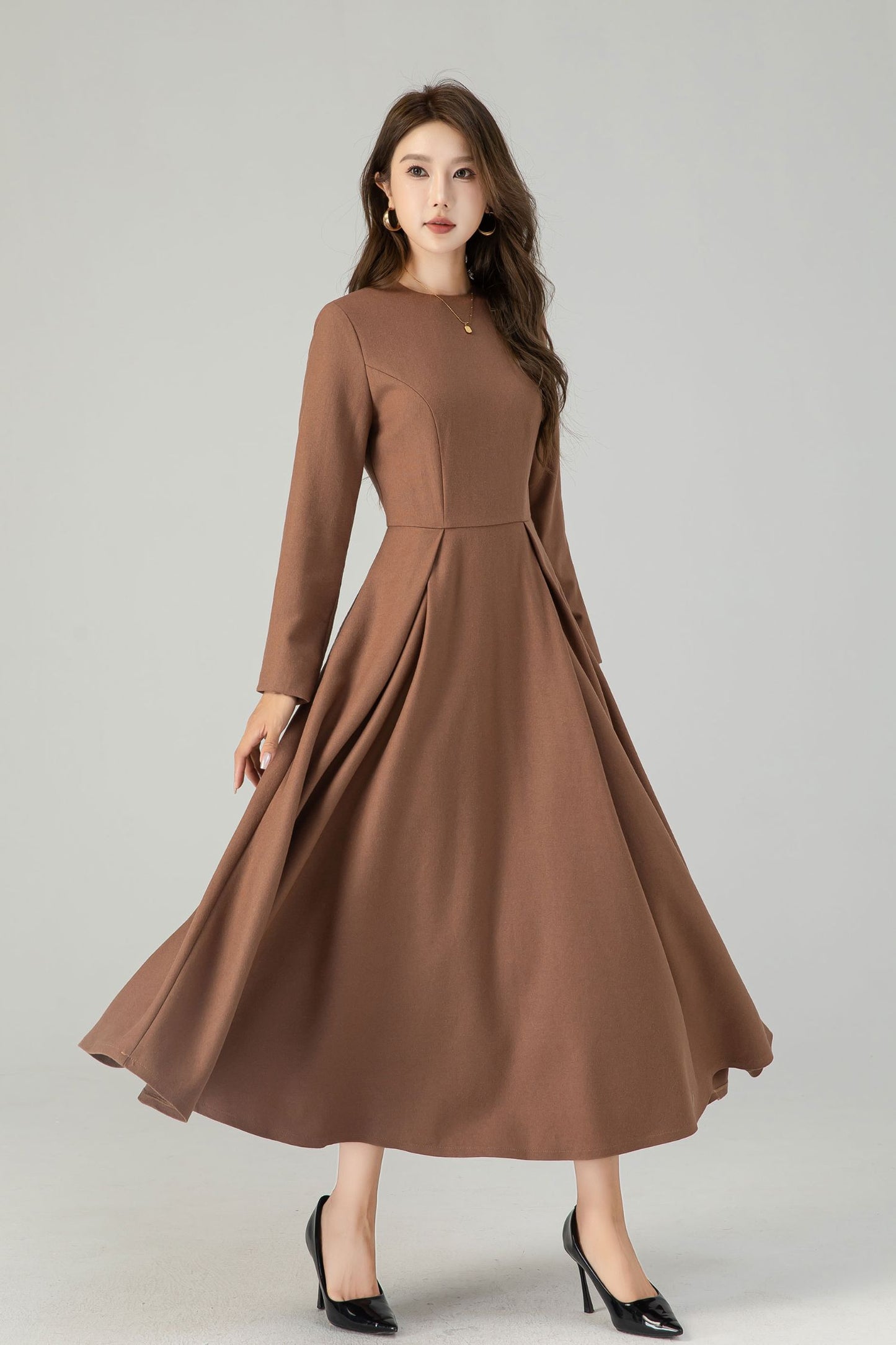 long swing wool cape dress women 4560