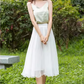A line elastic waist summer chiffon skirt 6187- white