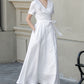 White wedding wrap linen dress women 5620