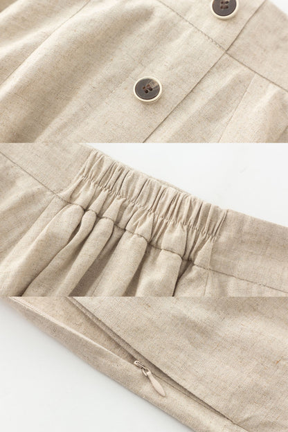 Beige Linen Maxi Skirt - Asymmetrical Elegant Flow 5626