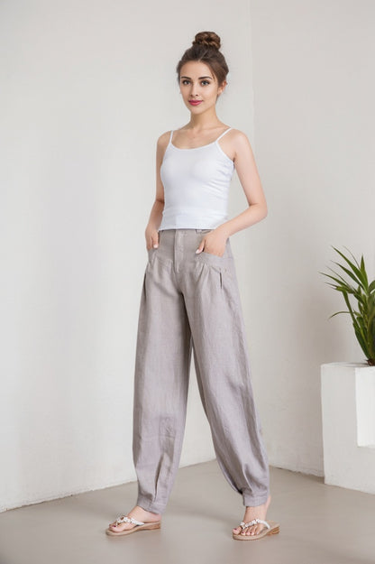 women's casual grey linen baggy pants 5916