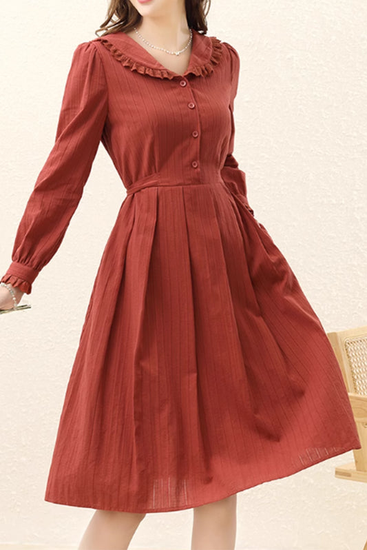 Red button front shirt dress for women 4890