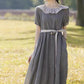 gray midi linen dress for summer 4323